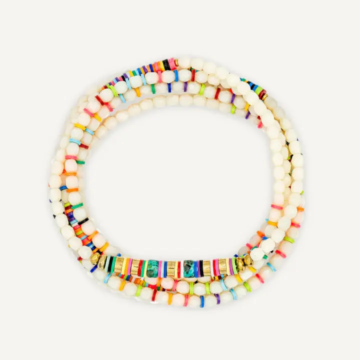 Collier Bracelet 6 Tours Happy Vanille Multicolore – Têtes Blondes