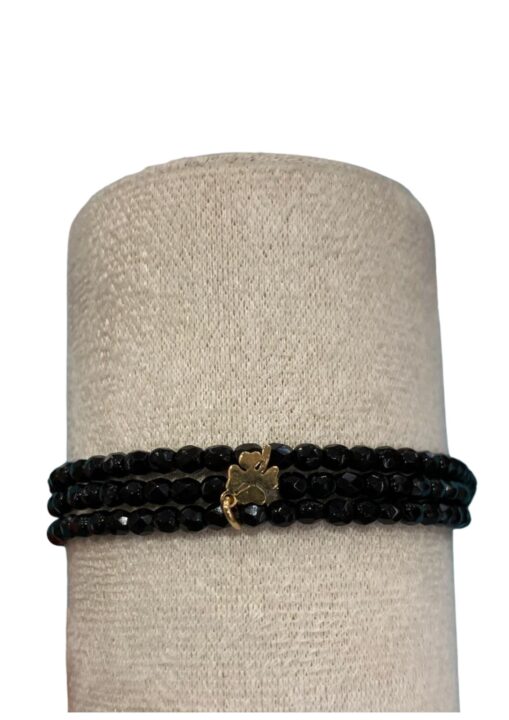 Bracelet 3 tours Noir Trèfles Doré – Têtes Blondes