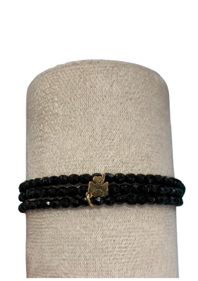 Bracelet 3 tours Noir Trèfles Doré – Têtes Blondes