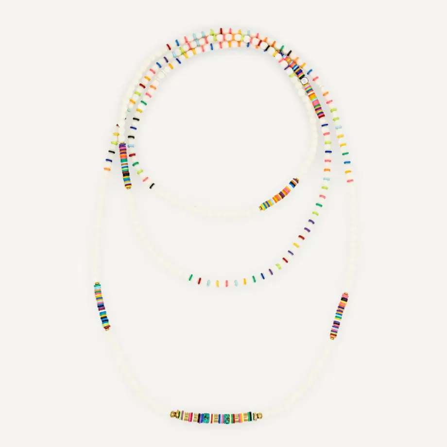 Collier Bracelet 6 Tours Happy Vanille Multicolore – Têtes Blondes