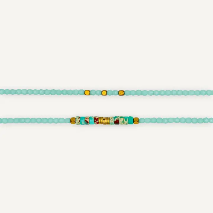 Collier Bracelet 6 Tours Nadège Vert Mint – Têtes Blondes