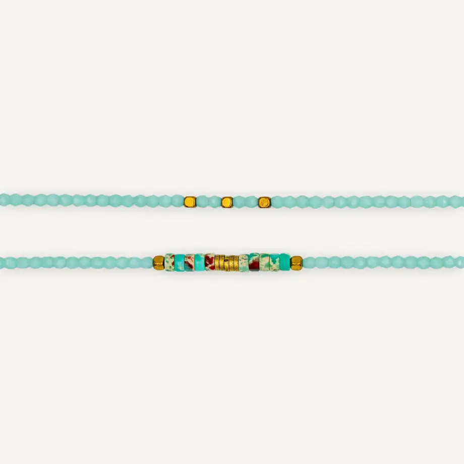 Collier Bracelet 6 Tours Nadège Vert Mint – Têtes Blondes
