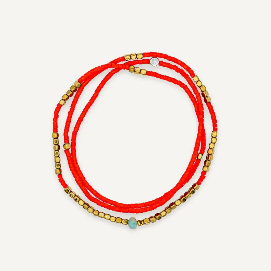 Bracelet 3 tours Collette Slim Rouge – Têtes Blondes