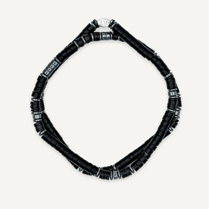 Collier & Bracelet 2 Tours Stones Agate Noire – Têtes Blondes – Bob Corner