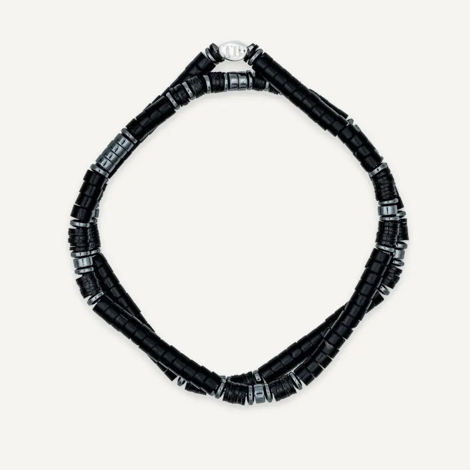 Collier & Bracelet 2 Tours Stones Agate Noire – Têtes Blondes – Bob Corner
