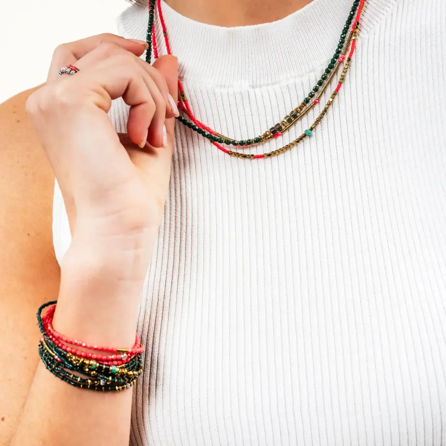 Bracelet 3 tours Collette Slim Rouge – Têtes Blondes