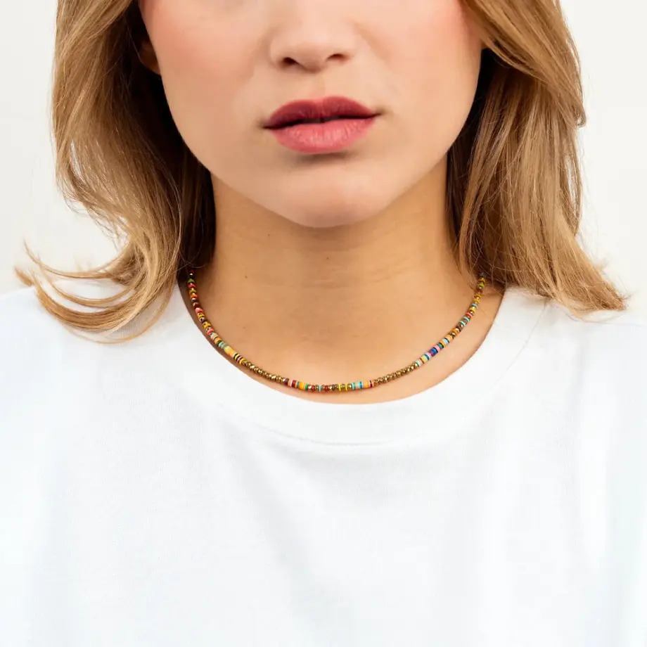 Collier Ras De Cou Happy Gold & Multicolore – Têtes Blondes