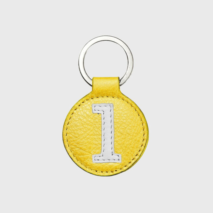 Porte-clés rond en cuir jaune et blanc 1 – E2R