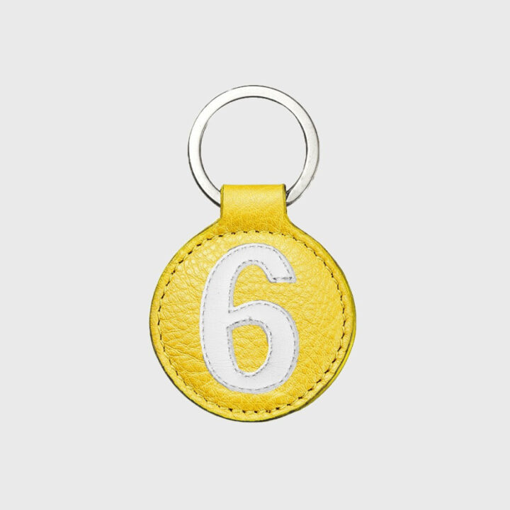 Porte-clés rond en cuir jaune et blanc 6 – E2R
