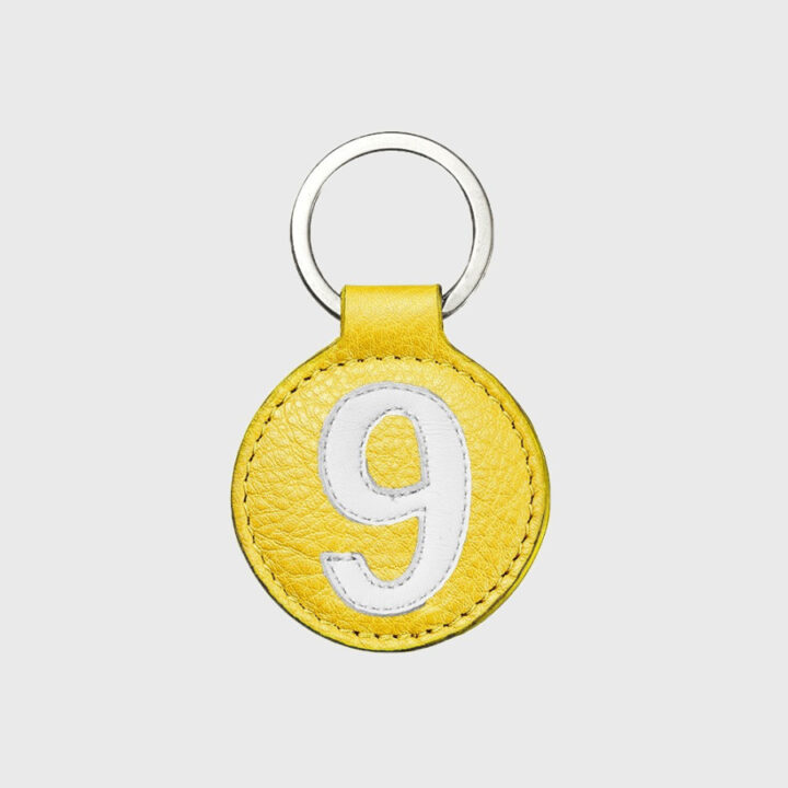 Porte-clés rond en cuir jaune et blanc 9 – E2R