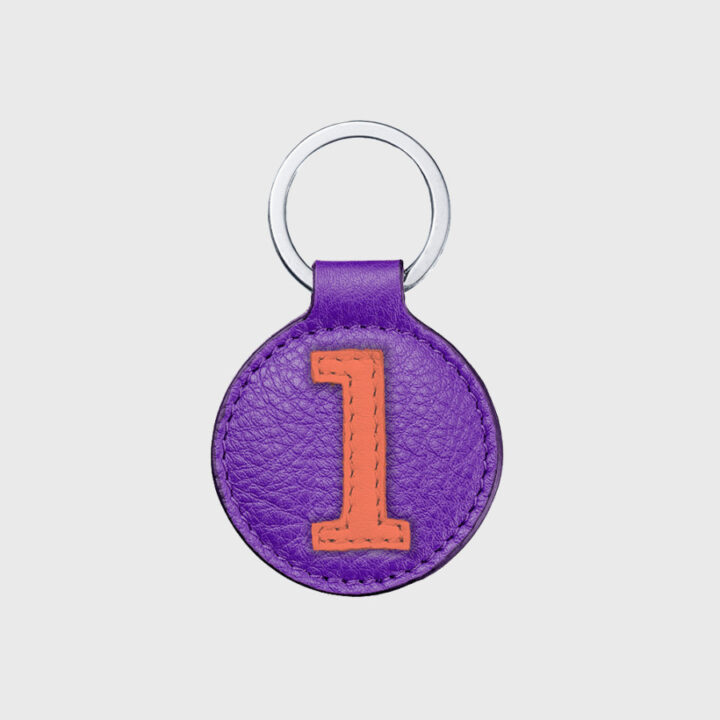 Porte-clés rond en cuir violet et orange 1 – E2R
