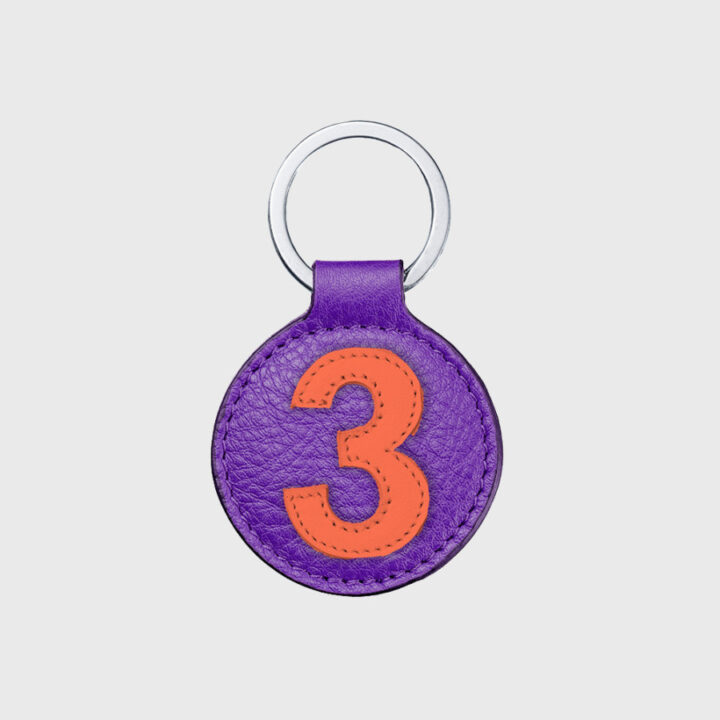 Porte-clés rond en cuir violet et orange 3 – E2R