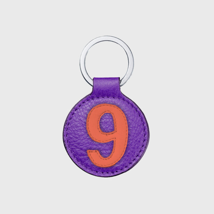 Porte-clés rond en cuir violet et orange 9- E2R