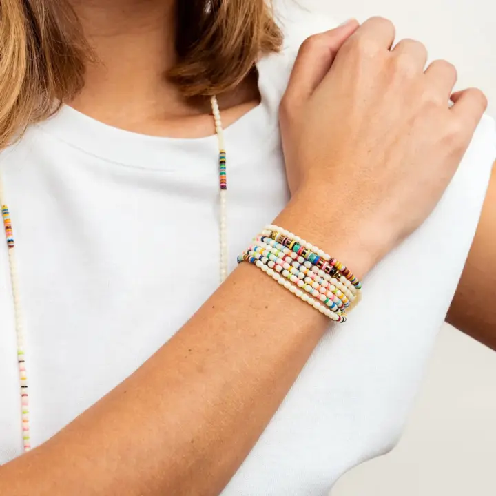 Collier Bracelet 6 Tours Happy Vanille Multicolore – Têtes Blondes