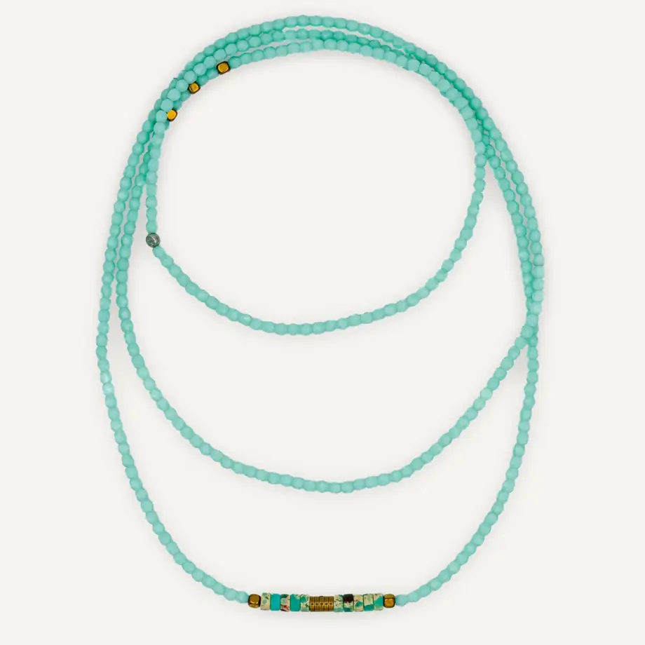 Collier Bracelet 6 Tours Nadège Vert Mint – Têtes Blondes