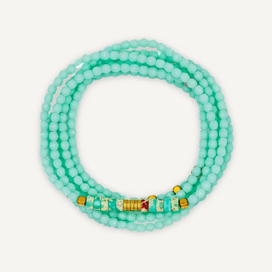 Collier Bracelet 6 Tours Nadège Vert Mint – Têtes Blondes