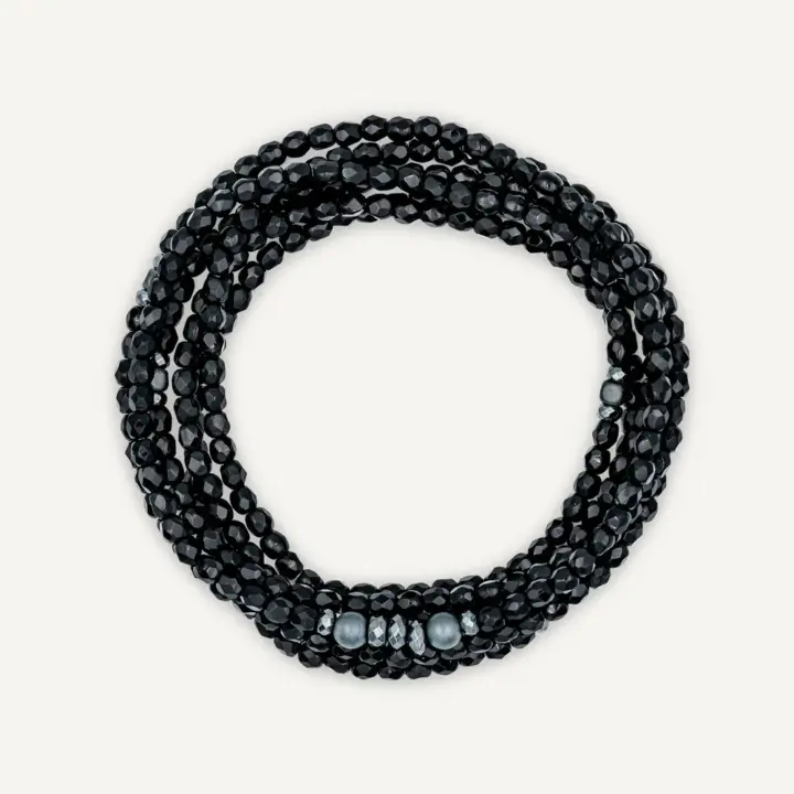 Collier Bracelet 6 Tours New Viro Noir Brillant- Têtes Blondes