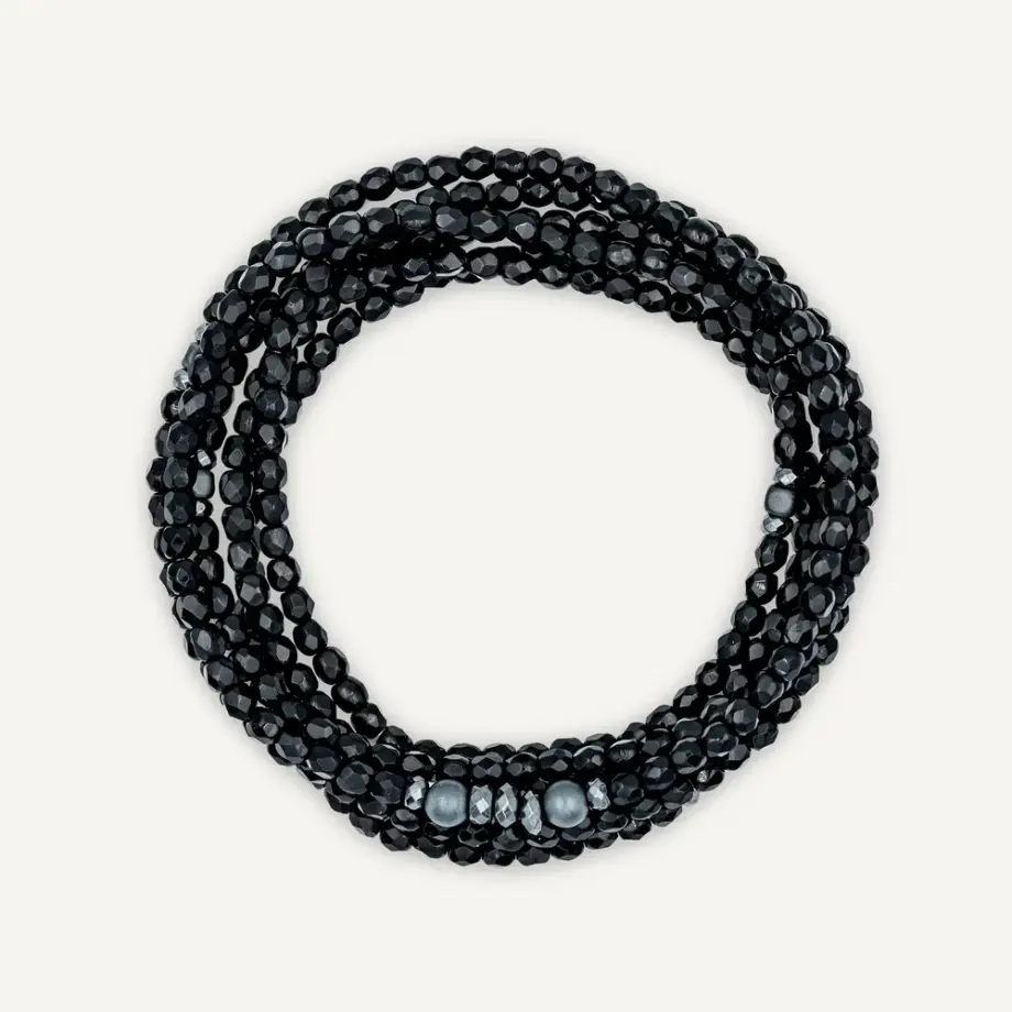 Collier Bracelet 6 Tours New Viro Noir Brillant- Têtes Blondes