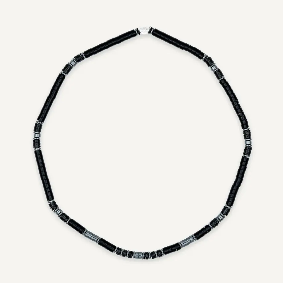 Collier & Bracelet 2 Tours Stones Agate Noire – Têtes Blondes – Bob Corner